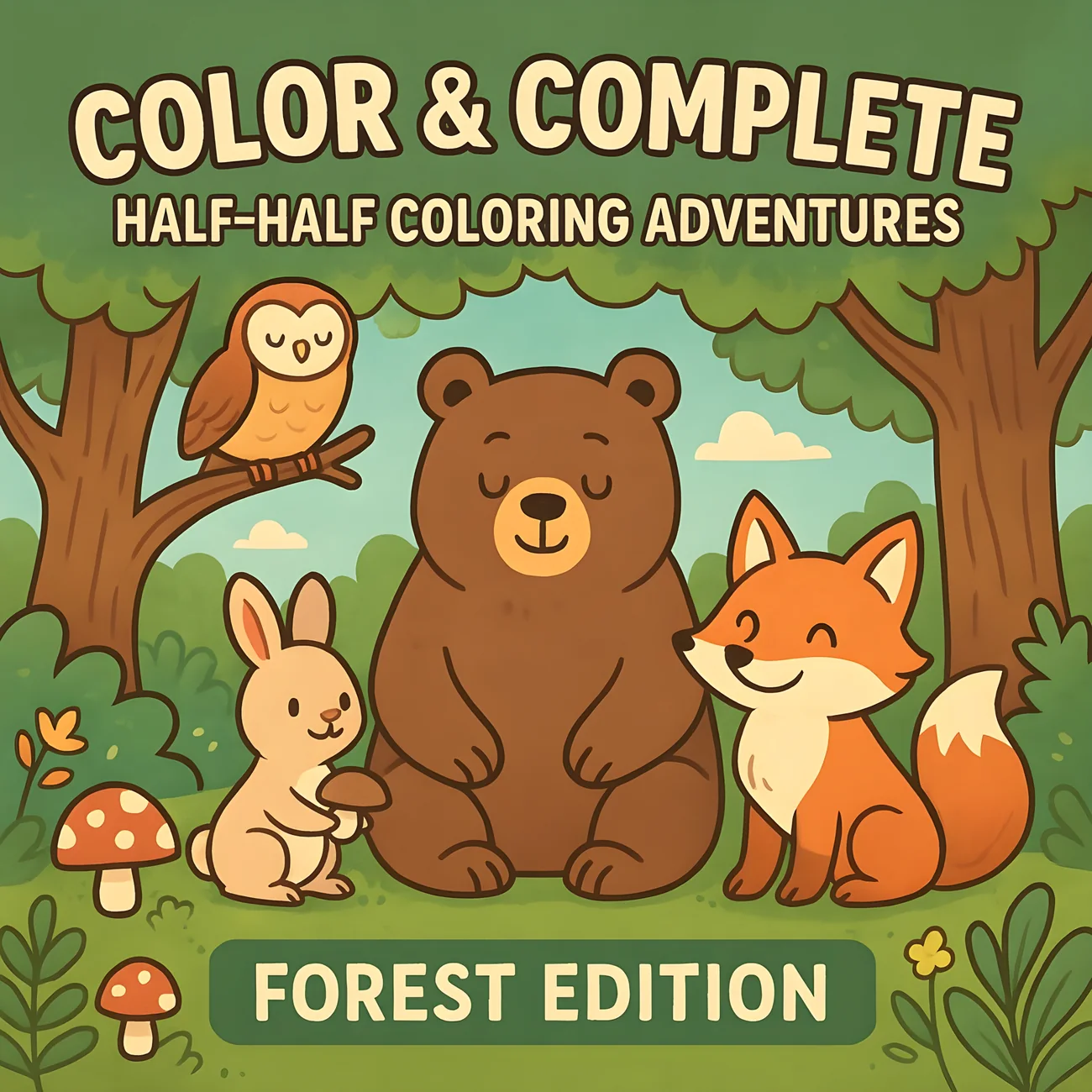 Cover of Color & Complete: Half-Half Coloring Adventures — Forest Edition