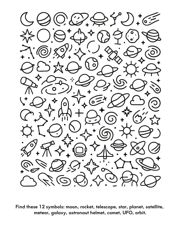Interior preview from Hidden Symbols — Large Print Visual Search Puzzles for Adults