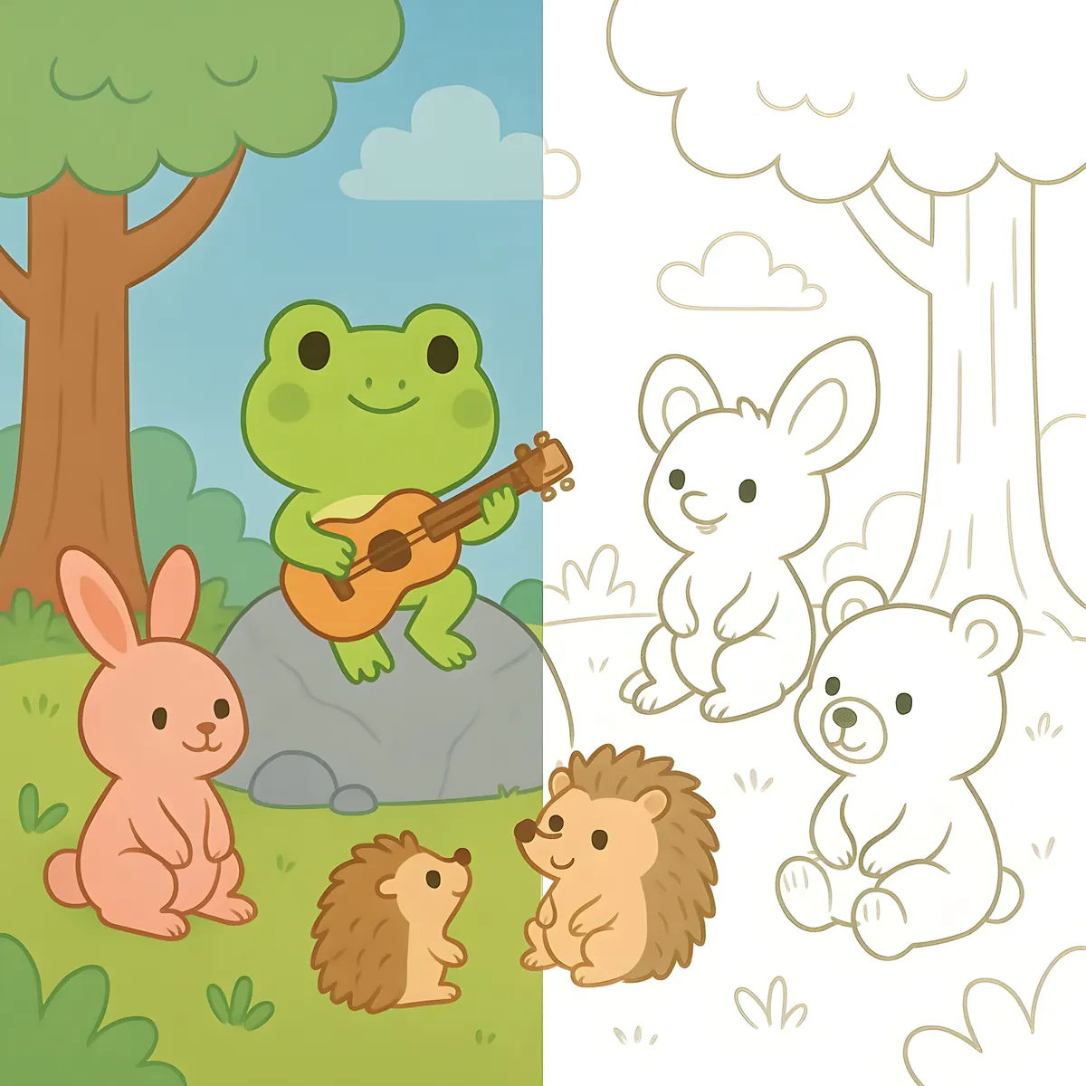 Interior preview from Color & Complete: Half-Half Coloring Adventures — Forest Edition