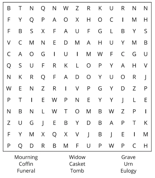 Interior preview from Death Word Search Puzzle Book