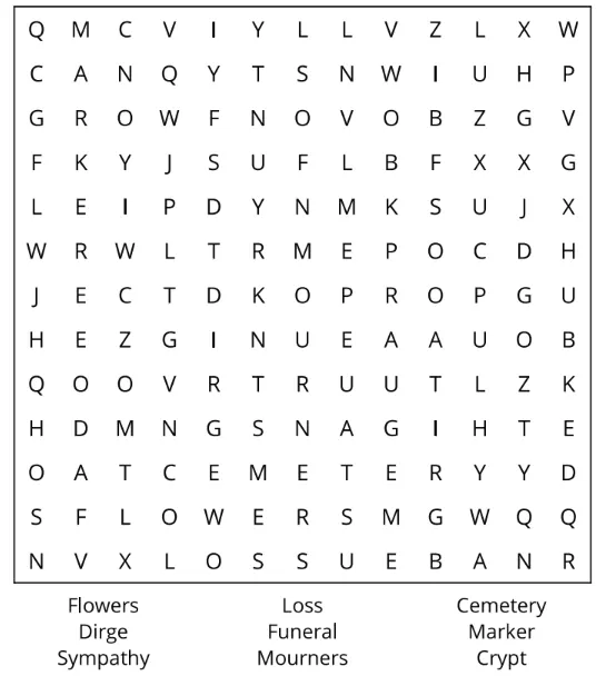 Interior preview from Death Word Search Puzzle Book
