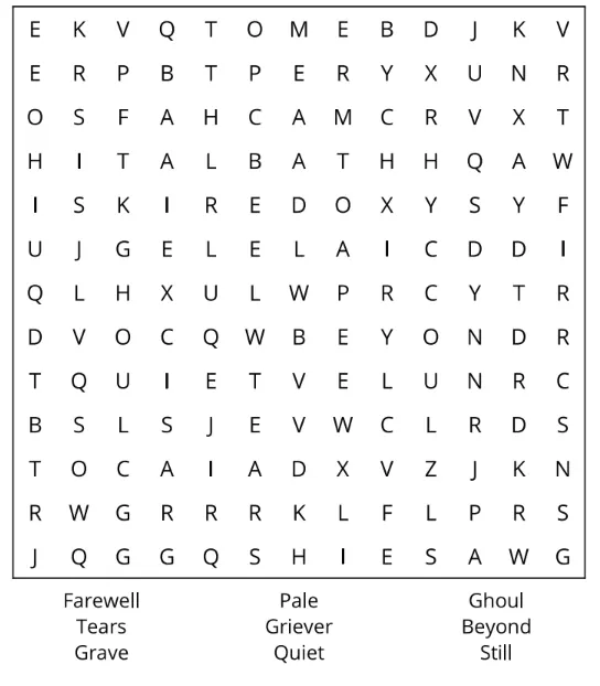 Interior preview from Death Word Search Puzzle Book