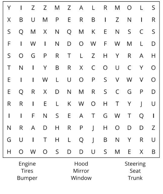 Interior preview from Car Word Search Puzzle Book
