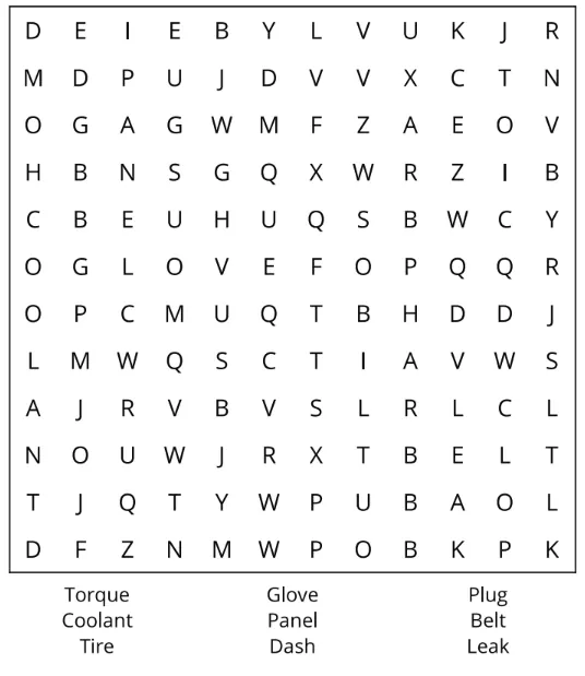 Interior preview from Car Word Search Puzzle Book